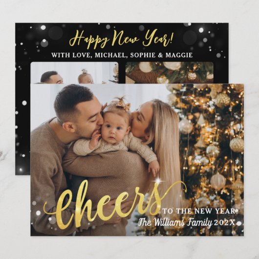 応援から新年のスパークルライト3フォトブラック シーズンカード (正面/裏面)