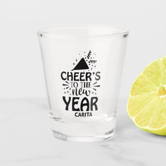 応援から新年のパーソナライズされた撮影ガラス ショットグラス (正面)