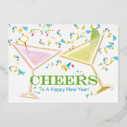 応援から新年のフォイルアクセント付きカクテルフォト 箔シーズンカード