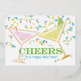 応援から新年のフォイルアクセント付きカクテルフォト 箔シーズンカード