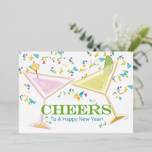 応援から新年のフォイルアクセント付きカクテルフォト 箔シーズンカード (立ち正面)