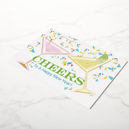 応援から新年のフォイルアクセント付きカクテルフォト 箔シーズンカード (回転した状態)