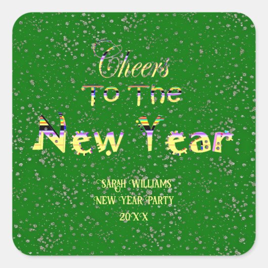 応援から新年の工芸品 |緑のパーティー スクエアシール (正面)