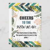 応援から新年の引用文グリーンボタニカルカード 招待状 (正面/裏面)