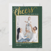応援から新年の緑の金ゴールドグリッター写真 シーズンカード (正面)