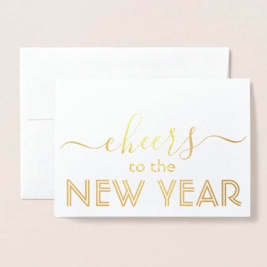 応援から新年シック1写真モダンミニマル 箔カード (封筒付き正面)