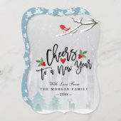 応援から新年スクリプト冬の雪のシーン写真 シーズンカード (正面/裏面)