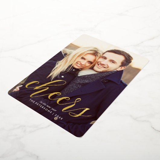 「応援から新年」の写真カスタム写真 箔シーズンカード (回転した状態)