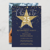 応援から海軍と金ゴールドの写真の退職パーティー 招待状 (正面/裏面)