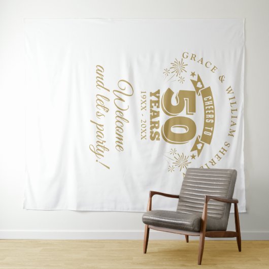 応援から金ゴールド50周年記念写真の背景 タペストリー (インサイチュ(横))