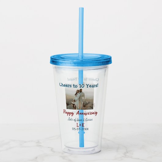 応援から10年happy anniversaryに写真データを追加 アクリルタンブラー (正面)