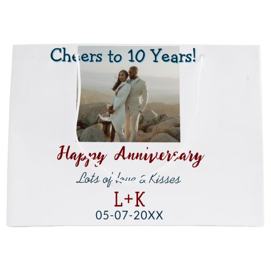 応援から10年happy anniversaryに写真データを追加 ラージペーパーバッグ (正面)