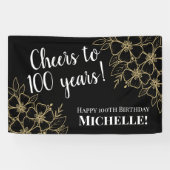 応援から100年ブラックと金ゴールド100誕生日 横断幕 (横)