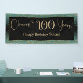 応援から100年誕生日ライトティール（緑がかった色）金ゴールドブラック 横断幕 (トレードショー)
