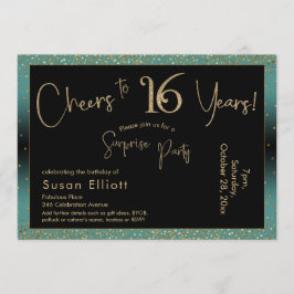 応援から16年サプライズ誕生日ティール（緑がかった色）と金ゴールド 招待状
