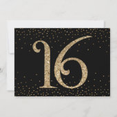 応援から16年サプライズ誕生日金ゴールドとブラック 招待状 (裏面)