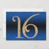 応援から16年サプライズ誕生日金ゴールド&ブルー 招待状 (裏面)