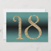 応援から18年サプライズ誕生日ティール（緑がかった色）と金ゴールド 招待状 (裏面)