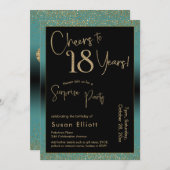 応援から18年サプライズ誕生日パーティー、ティール（緑がかった色） 招待状 (正面/裏面)