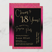 応援から18年サプライズ誕生日パーティー、ピンク 招待状 (正面/裏面)