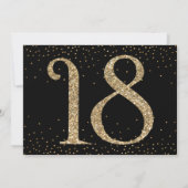 応援から18年サプライズ誕生日金ゴールドとブラック 招待状 (裏面)