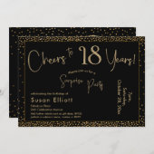 応援から18年サプライズ誕生日金ゴールドとブラック 招待状 (正面/裏面)