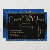 応援から18年サプライズ誕生日金ゴールド&ブルー 招待状 (正面/裏面)