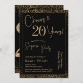 応援から20年サプライズ誕生日パーティブラック 招待状 (正面/裏面)