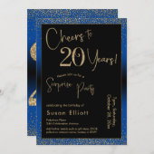 応援から20年サプライズ誕生日パーティブルー 招待状 (正面/裏面)