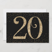 応援から20年サプライズ誕生日金ゴールドとブラック 招待状 (裏面)