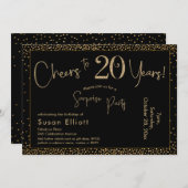 応援から20年サプライズ誕生日金ゴールドとブラック 招待状 (正面/裏面)
