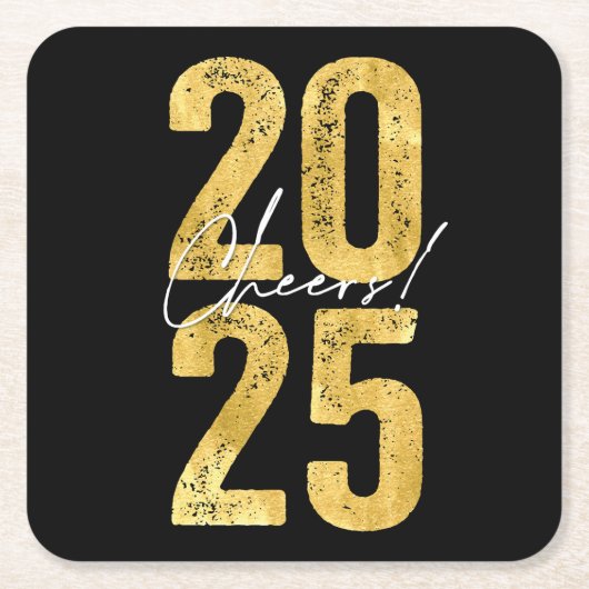 応援から2024年の金ゴールドモダンタイポグラフィ スクエアペーパーコースター (正面)