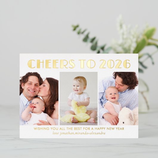 応援から2024年新年フォトコラージュ金ゴールド 箔シーズンカード (立ち正面)