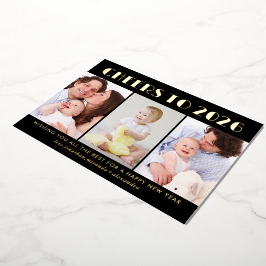 応援から2024年新年フォトコラージュ金ゴールド 箔シーズンカード (回転した状態)