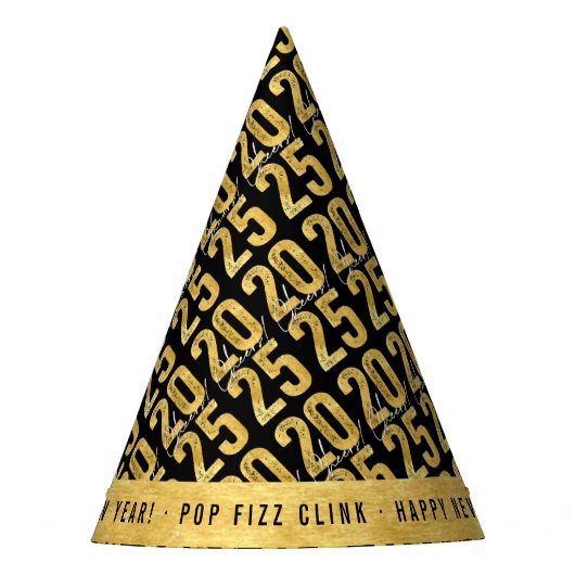 応援から2025年の金ゴールドモダンタイポグラフィ パーティーハット (正面)