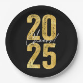 応援から2025年の金ゴールドモダンタイポグラフィ ペーパープレート (正面)