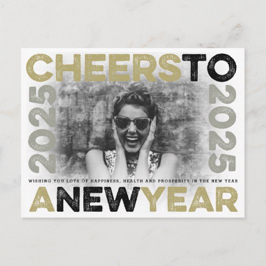 応援から2025金ゴールドタイポグラフィブロックフレーム写真 シーズンポストカード (正面)