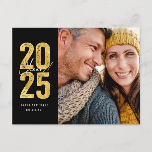 応援から2025金ゴールドタイポグラフィ年末年始の写真 シーズンポストカード (正面)