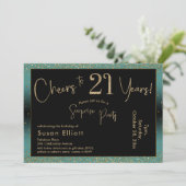 応援から21年サプライズ誕生日ティール（緑がかった色）と金ゴールド 招待状 (スタンド正面)