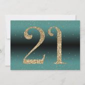 応援から21年サプライズ誕生日ティール（緑がかった色）と金ゴールド 招待状 (裏面)