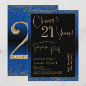 応援から21年サプライズ誕生日パーティブルー 招待状 (正面/裏面)