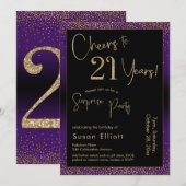 応援から21年サプライズ誕生日パーティー、紫 招待状 (正面/裏面)