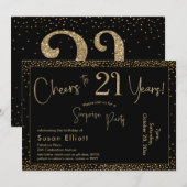 応援から21年サプライズ誕生日金ゴールドとブラック 招待状 (正面/裏面)