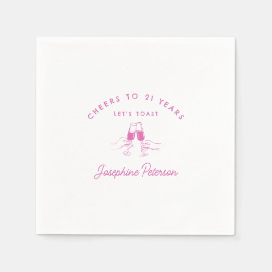 応援から21年ピンク21歳の誕生日カスタム スタンダードカクテルナプキン (正面)