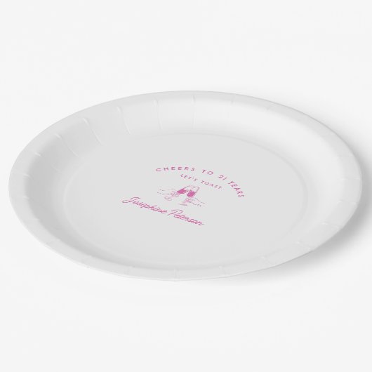 応援から21年ピンク21歳の誕生日カスタム ペーパープレート (アングル)