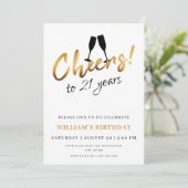 応援から21年金ゴールド白成人誕生日写真 招待状 (スタンド正面)