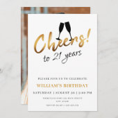 応援から21年金ゴールド白成人誕生日写真 招待状 (正面/裏面)