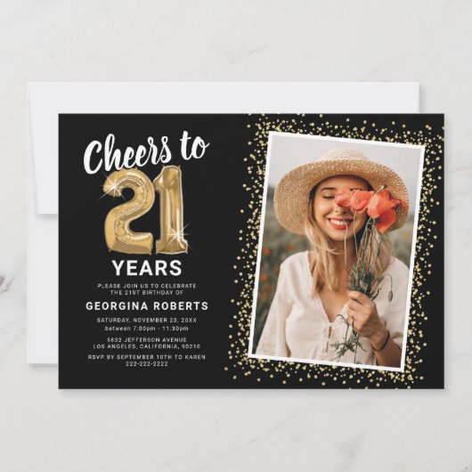 応援から21歳の誕生日の写真 招待状 (正面)