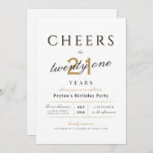 応援から21歳エレガントのモダン誕生日 招待状 (正面/裏面)