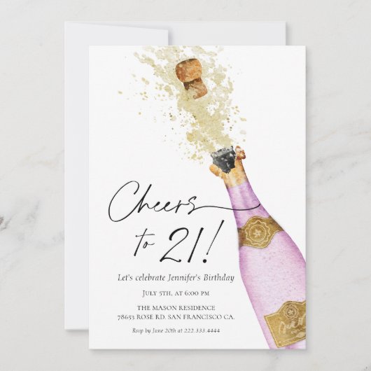 応援から21紫と金ゴールドフォト誕生日 招待状 (正面)